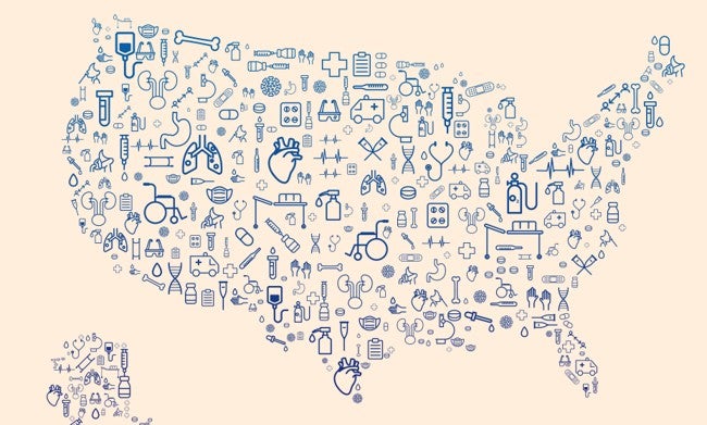US map comprised of medical equipment
