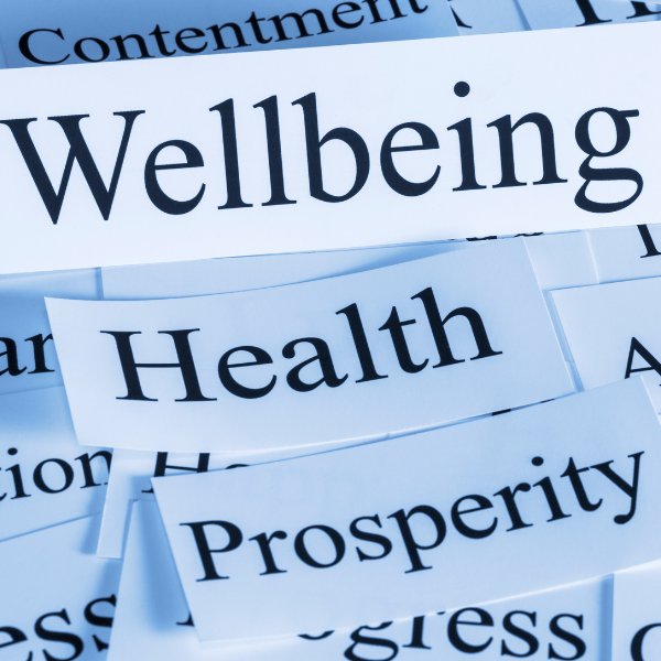 wel-lbeing, health, and prosperity paper banners